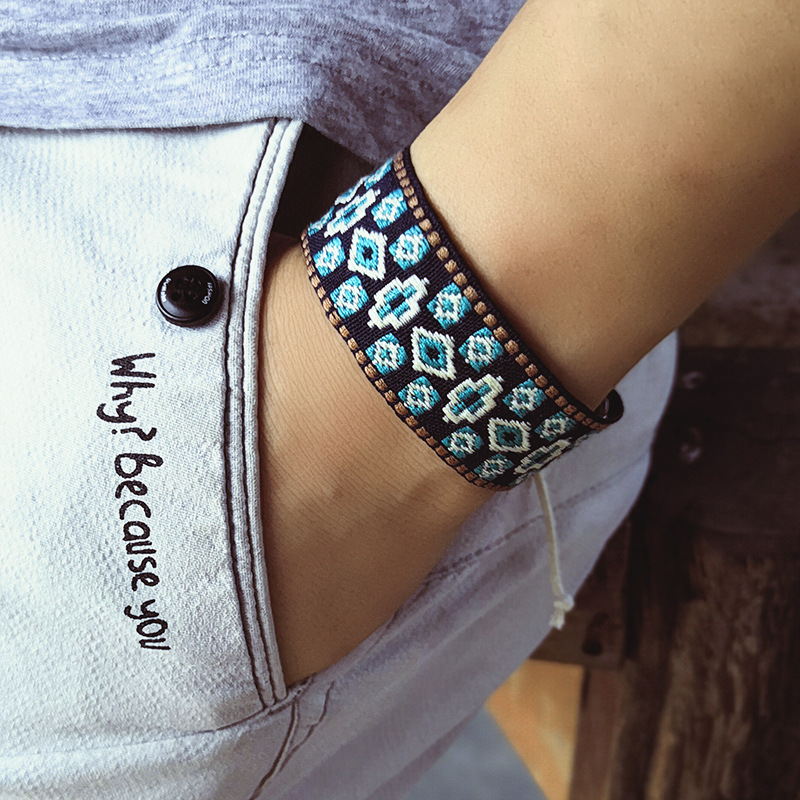 Ethnic Fashion Brand - แฟชั่นสไตล์ชาติพันธุ์สร้อยข้อมือทอJacquardแฟชั่นยี่ห้อฝ้ายและผ้าลินินสร้อยข้อมือ # XL004