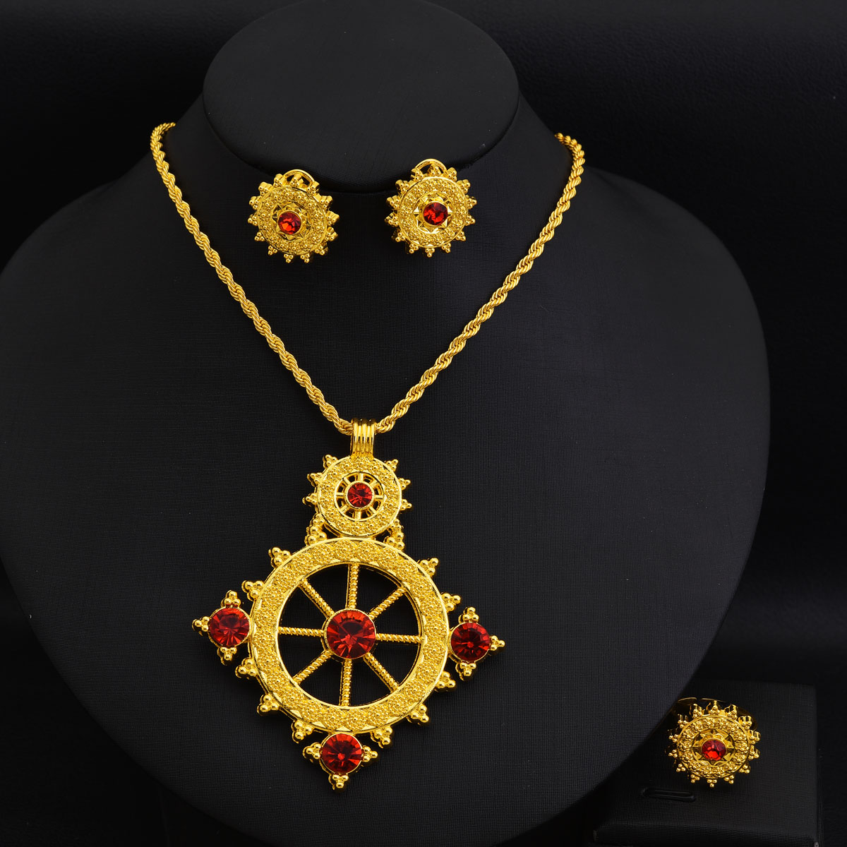 Ethnic Fashion In Dubai - ดูไบแอฟริกาสีทอง Cool และแฟชั่นชุดเครื่องประดับ Rudder Design จี้ต่างหูแหวนเอธิโอเปียเจ้าสาวงานแต่งงานของขวัญ