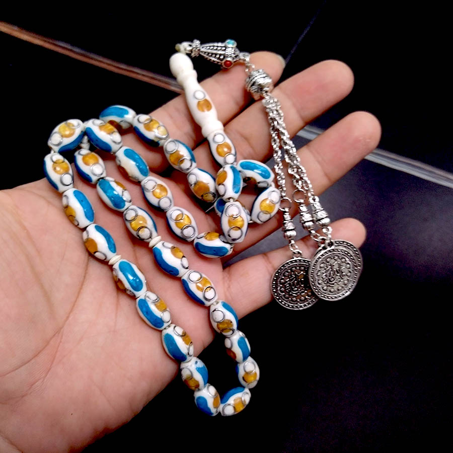 ลูกประคำกระดูกอูฐลายเส้นสีฟ้า  - Ethnic Fashion Online บทวิจารณ์และราคา